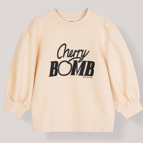 GANNI 🇬🇧 L OR M sweatshirt LOTT ISOLI 🍒cherry bomb XL runs snug ruffle sleeve - Picture 3 of 4